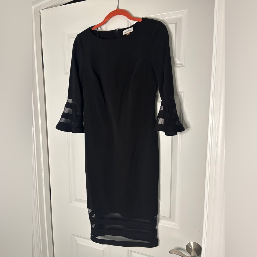Calvin Klein Black Dress with Sheer Bell Sleeves